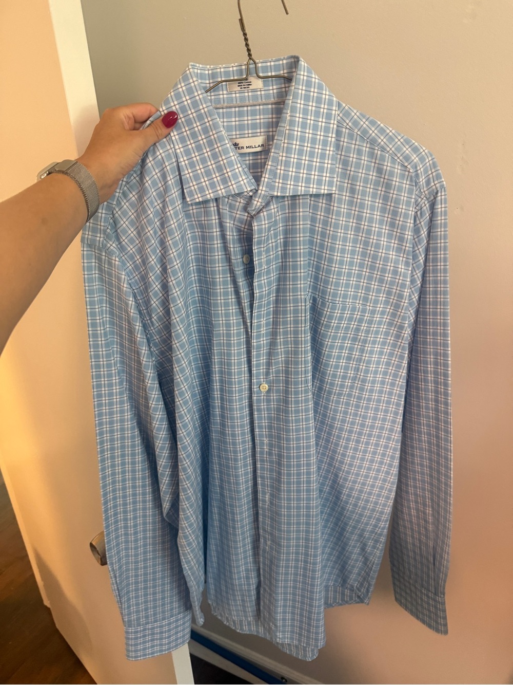 Peter Millar Blue and White Check Dress Shirt